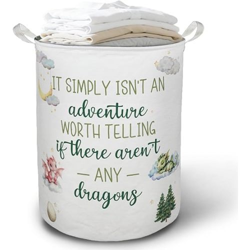 Dragon Kids Laundry Basket Hamper, Dragon Nursery Decor, Adventure Forest Dragons Foldable Clothes Toys Books Storage Box Bins Baskets Organizer for Kids Bedroom Bathroom Playroom