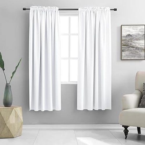 Pure White Room Darkening Curtains for Children Bedroom - Lily White 63 Inch Length Half Blackout Curtains Summer Heat Insulated Curtain Drapes for Nursery W42 x L63 Inch
