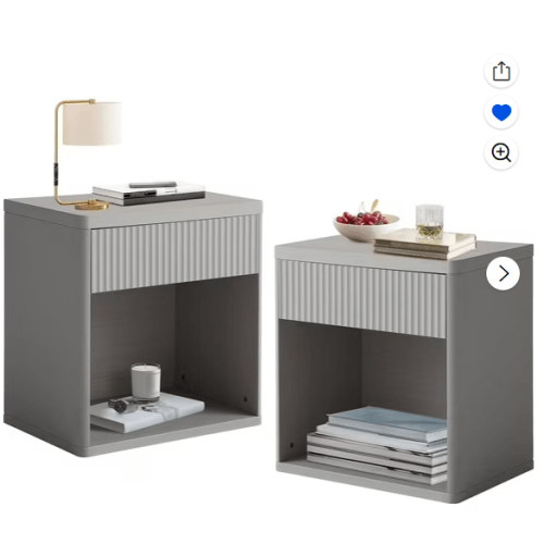 Magic Union Fluted Nightstand with Drawer Set of 2, 23" Modern Bedside Table with Open Cubby and Rounded Corner, Wide Mid Century Wood End Table Night Stand for Bedroom Living Room Sofa Office