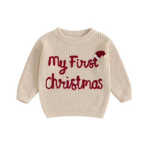 Newborn Baby Girl Boy Christmas Knit Sweater My First Christmas Letter Embroidery Winter Sweatshirt Outfit Fall Clothes