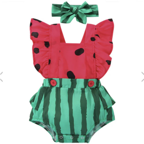 SWEET WATERMELON Romper with Headband - Hazel & Bo