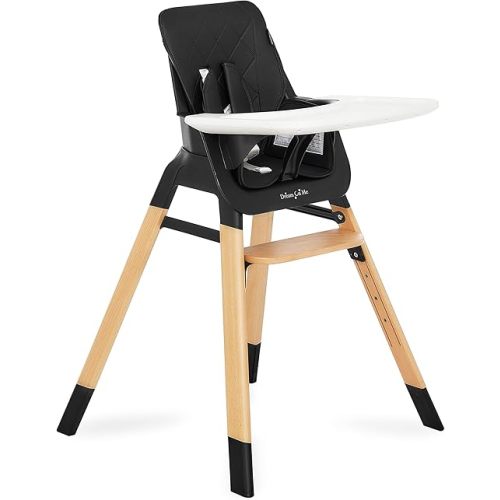 Dream On Me Nibble Wooden Compact High Chair in Black | Light Weight | Portable |Removable seat Cover I Adjustable Tray I Baby and Toddler