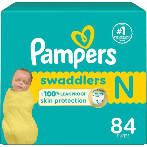 Pampers Baby Diapers - Swaddlers - Size 0, 84 Count, Ultra Absorbent Disposable Newborn Diaper