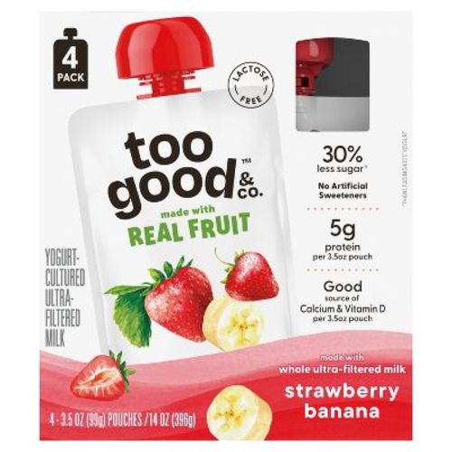 Too Good & Co. Kids' Banana & Strawberry Traditional Yogurt Pouches - 14oz/4ct