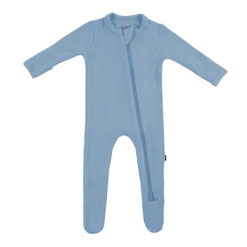 Ribbed Zipper Footie in Slate - 3-6M
