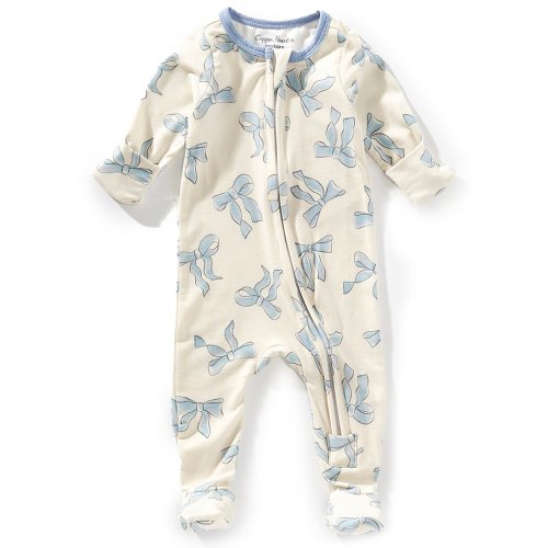Copper Pearl Baby Girls Newborn-24 Months Daphne Bow Print Long Sleeve Zip Front Footie