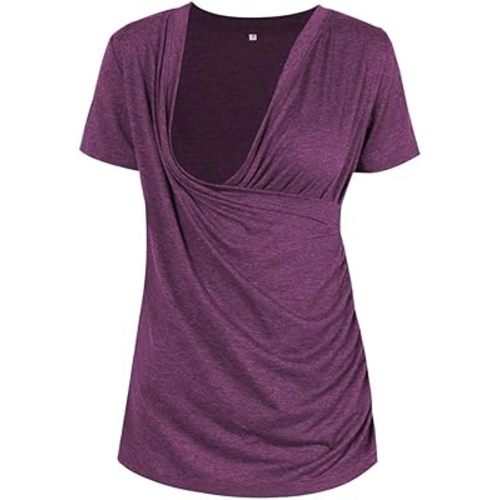 Liu & Qu Womens Maternity Nursing Tops Short Sleeve Breastfeeding Shirts Heather V Neck Clothes