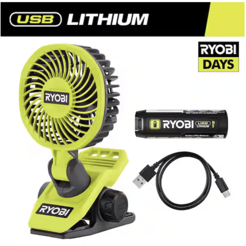 RYOBI USB Lithium Clamp Fan Kit with 2.0 Ah USB Lithium Battery and Charging Cable FVF51K