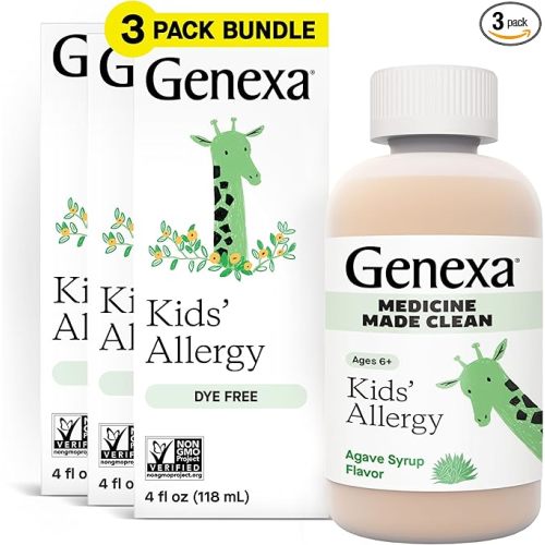 Genexa Kids Allergy Medicine | Clean Allergy Relief for Children | Treats Runny Nose, Sneezing & Itching | Non-GMO | 12.5mg Diphenhydramine HCl 4 fl oz | Organic Agave Syrup Flavor | 3 Pack, Ages 6+