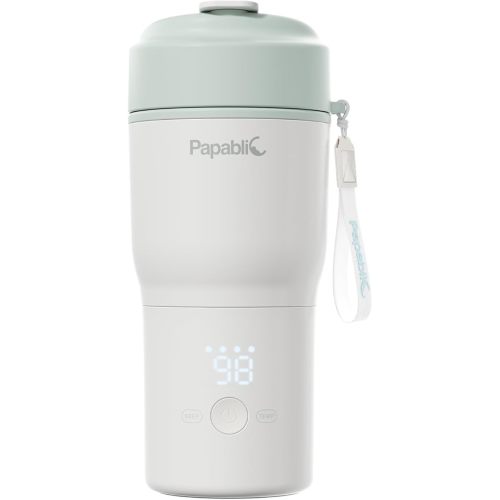 Papablic Portable Bottle Warmer for Home & Travel — 85W Fast Heating, Built-in Sterilizer, 4 Temp Settings, 6 Feeds per Charge, 3-Inch Wide Mouth, Fits Car Cup Holder