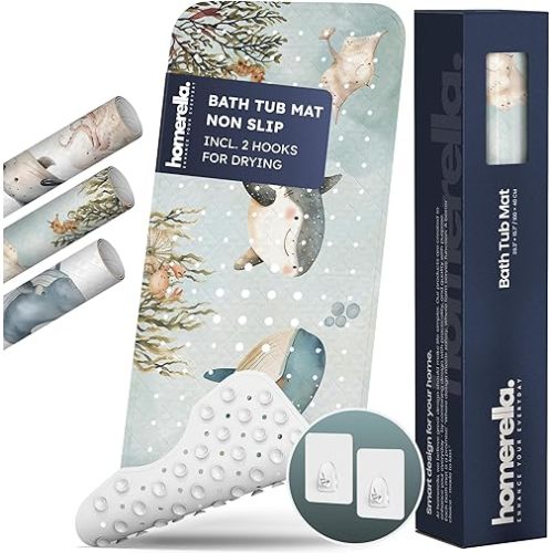 Bathtub Mat Non Slip Anti Mold for Kids 40x16 - homerella® Bath Mat for Tub, BPA Free, Incl. 2 Hooks, Washable Shower Mat Non Slip Anti Mold, Shower Mats for Inside Shower, EU Certified