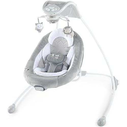 Ingenuity InLighten Baby Swing - Cool Mesh Fabric, Vibrations, Swivel Infant Seat, Nature Sounds, Light Up Motorized Mobile - Braden
