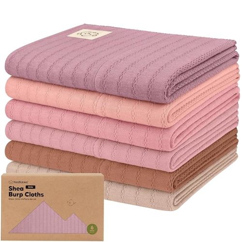 KeaBabies Organic Cotton Burp Cloths Baby Girl, Boy - 6-Pack Large Burping Clothes for Babies, Spit Up Rags, Super Soft & Absorbent Newborn Wash Towels, Gender Neutral, Non-Shrink (Stria, Mauve)