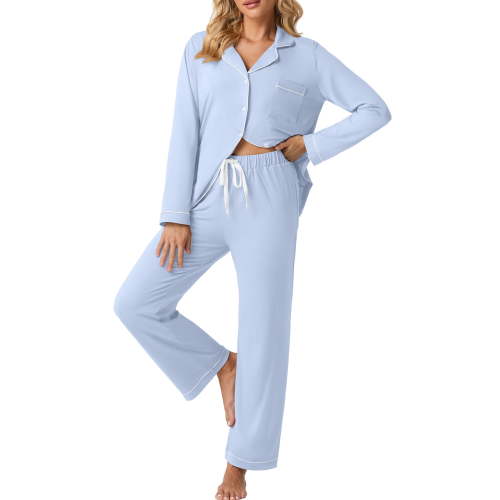 Cueply Womens Pajama Sets Long Sleeve Knit Button Down Pj Lounge Sets Sleepwear with Drawstring Pockets