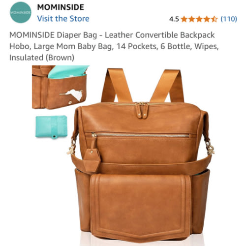 MOMINSIDE Diaper Bag - Leather Convertible Backpack Hobo, Large Mom Baby Bag, 14 Pockets, 6 Bottle, Wipes, Insulated (Brown)