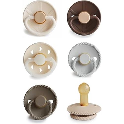 FRIGG Natural Rubber Baby Pacifier 6-Pack Earthy Wonder | Made in Denmark | BPA-Free (6-18 Months)