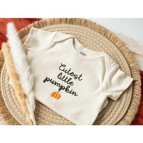 Embroidered Cutest Little Pumpkin Pumpkin Onesie® Fall Newborn, Halloween Onesie®, Baby&#39;s First Halloween, Pumpkin Patch Outfit, CL1-C-97