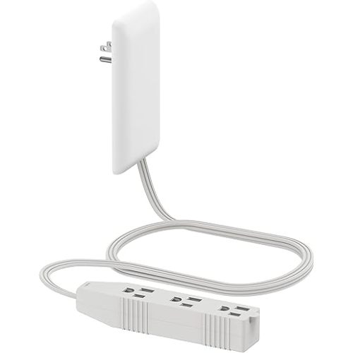 LIDER Flat-Face Outlet Extender with 3 Receptacles, Ultra-Thin Wall Plate Plug with Cord Extender and 3-Outlet Power Strip, 3ft Cord, LWE3-315-W, White