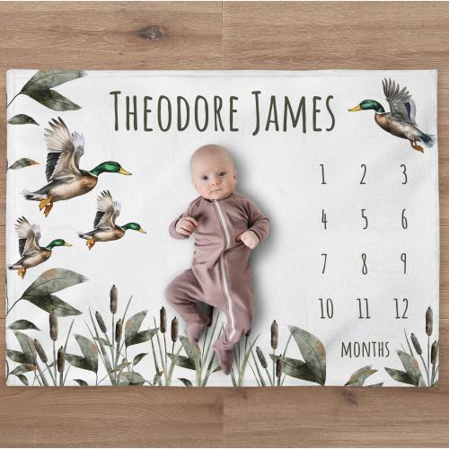 Mallard Duck Milestone Blanket Personalized Baby Boy Month Blanket Mountains Nursery Custom Newborn Growth Tracker New Mom Baby Shower Gift