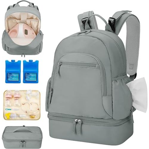 Breast Pump Backpack Fit for Spectra S1 and S2 with Removable Cooler Compartment, Pumping Bag for Pump Accessories, Breast Pump Bag for Work, Travel and Family Use Grey