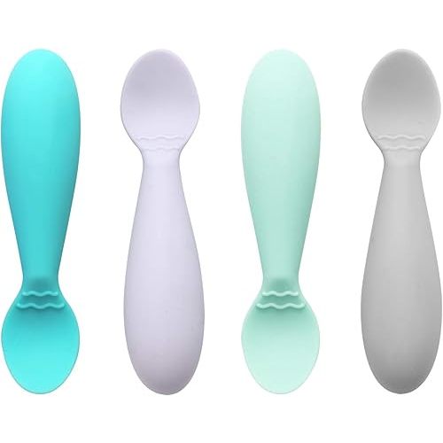 PandaEar Baby Infant Spoons BPA Free, 4-Pack, Soft Silicone, Self Feeding Fat Handle Utensil