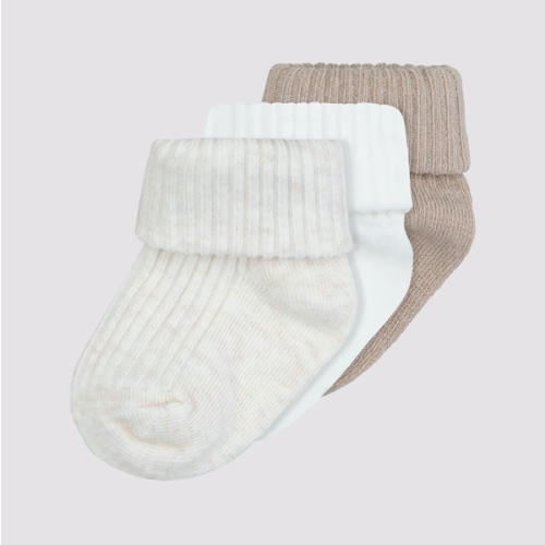 Baby Organic Cotton Turn Over Rib Cuff Socks 3 Pack - Underworks - Oat, white, latte | Target Australia