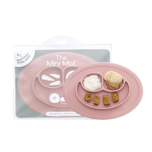 ezpz Mini Mat for 12 Months+ (Blush) - 100% Silicone Placemat + Plate with Suction for Infants + Toddlers - Supports Baby-Led Weaning - for Highchair, Dining Table and Travel
