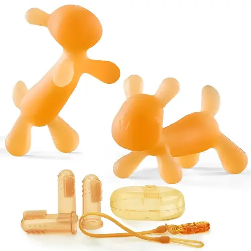 WAJIAYON Easter Bunny 2 Pack Amber Oil Baby Teething Toys for Babies,Silicone Baby teethers for Babies 3-6 Months,Freezer BPA Free Soft and Textured Chew Infant Toys Easter Gifts for Boys and Girls