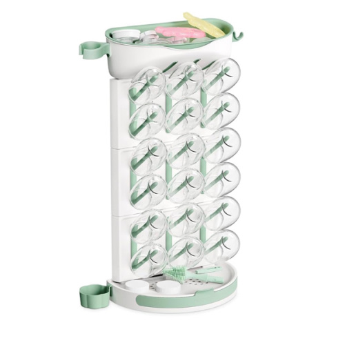 Momcozy Baby Bottle Drying Rack for 18 Bottles, Space Saving Countertop Vertical Rack for Baby Accessories & Pump Parts, Detachable Travel Drying Rack with Brush Holder