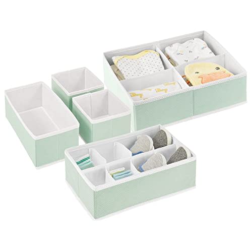 mDesign Fabric Drawer Divider Organizer Storage for Nursery, Bedroom Dresser, Closet, Bathroom - Holds Underwear, Socks, Clothes, Makeup - 3 Sizes - Set of 8-2 Pack - Mint Green/White
