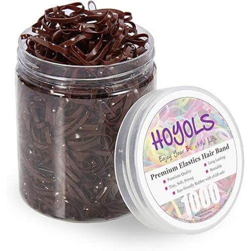 Hoyols Strong Hair Elastic Rubber Bands Ponytail Polyband No Damage Ties for Hair Women Girl Reusable 1000 Piece Pack (Brown) TPR