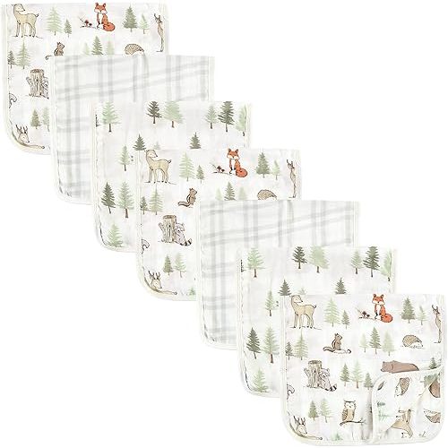Hudson Baby Unisex Baby Muslin Burp Cloth 7pk, Forest Animals, One Size
