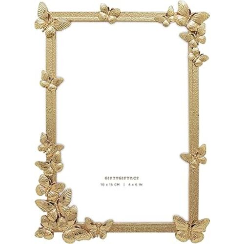 Decorative Butterfly Photo Frame / 4x6 in | for Vertical Display on Tabletops | Perfect for Home Decor, Wedding, Vacation, Graduation, Or Any Milestone Photos (Gold)