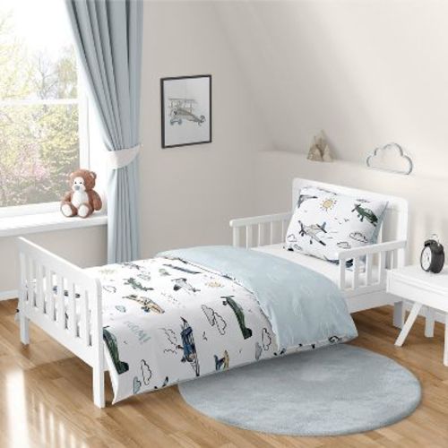 Sweet Jojo Designs Boy Toddler Bedding Set Airplane Green And Blue 5pc