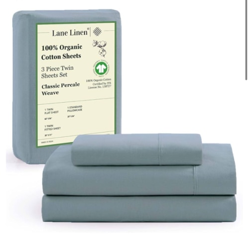 LANE LINEN 100% Organic Cotton Twin Bed Sheet Set, 3 Pc Twin Size Sheet Set, Soft & Breathable Twin Sheet Set Boys, Hotel Style Bedding Sheets & Pillowcases, 15" Deep Twin Fitted Sheet - French Blue