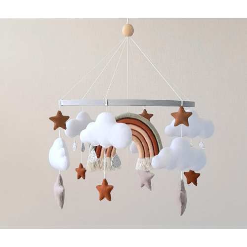 Rainbow baby Mobile, Baby Bed Decoration, Boho mobile, baby mobile boy, Felt mobile Hanging musical mobile, kit Crib mobile, gender neutral