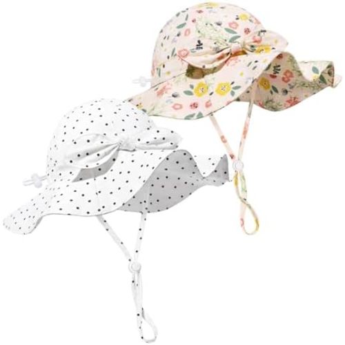 Baby Girl Sun Hat Summer Foldable Beach Hats with UPF50+ Sun Protection Wide Brim Toddler Bucket Hat Cap