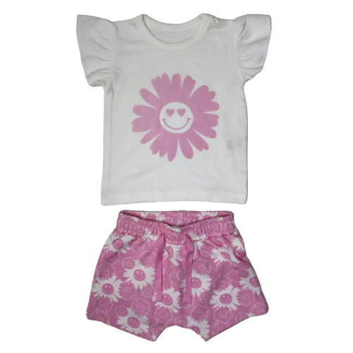 😎Baby Flutter Tee and Shorts Set - Flower Smile