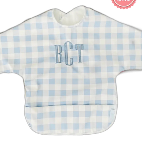 Long Sleeve Signature Catch All Bib - Blue Gingham
