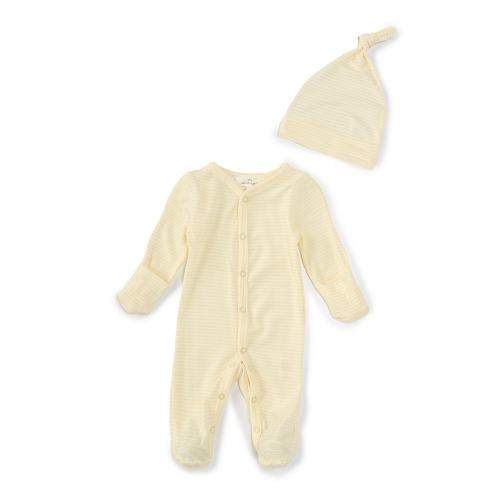 Starting Out Baby Preemie-9 Months Stripe Long Sleeve Ruffle Footed Coverall & Matching Knotted Hat Set