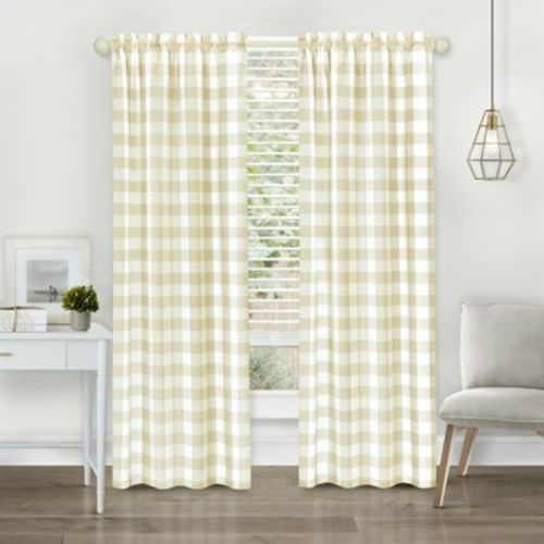 Kate Aurora Modern Farmhouse 2 Piece Large Buffalo Plaid Check Rod Pocket Curtains - 84 in - Linen/Taupe