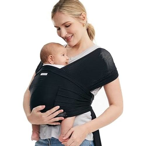 Momcozy Baby Carrier AirMesh - The Perfect Summer Sling for Newborns to Toddler 8-35 lbs - Cooling Fabric Baby Wrap, Hands Free, Lightweight and Ergonomic, Black