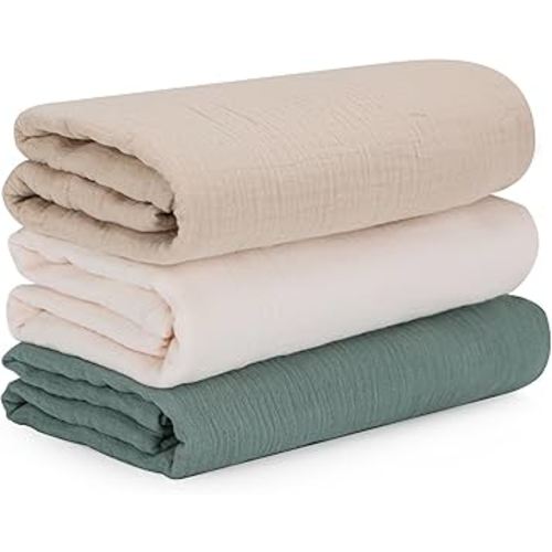 Baby Muslin Swaddle Blankets for Boys and Girls, 3-Pack Soft and Breathable Cotton Swaddles, Large 37 x 49 inches Receiving Blankets, Essentials for Newborns, Unisex 006