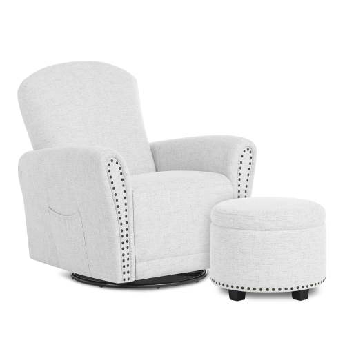 Evolur Vienna Swivel Glider with Ottoman, COLOR: FOG GREY