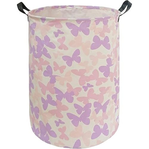 Butterfly Storage Basket Canvas Clothes Baby Laundry Basket Pink Gift Basket Laundry Hamper Storage Hamper for Kids Boys and Girls Room Decor
