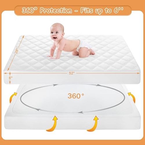 Yoofoss Waterproof Crib Mattress Protector 2 Pack, Quilted Crib Mattress Pad Cover Ultra Soft and Breathable, Machine Washable Toddler Mattress Protector for Standard Baby Crib Size 52''x28'' - White (2 Pack) - Microfiber