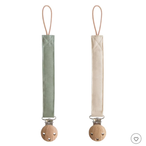 mushie Linen Baby Pacifier Clip Holder | Soft Fabric Strap, 2-Pack (Olive/Shifting Sand)