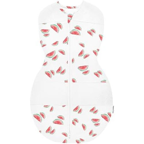 Happiest Baby Sleepea 5-Second Swaddle - 100% Organic Cotton Baby Swaddle Blanket - Doctor Designed Promotes Healthy Hip Development (Ivory Watermelons, Medium)