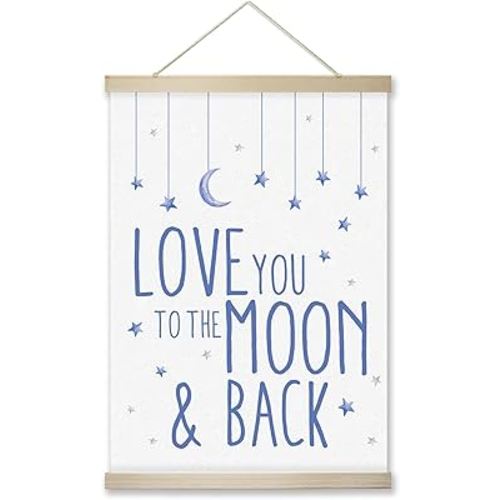 RZQIJ Love You To The Moon and Back Sign Hanging Wall Flags Canvas Banner 12x16 Inch - Moon and Stars Wall Decor Banner for Room, Bedroom - Nursery Room Decor - Poster Hanger Frame for Kids(011)