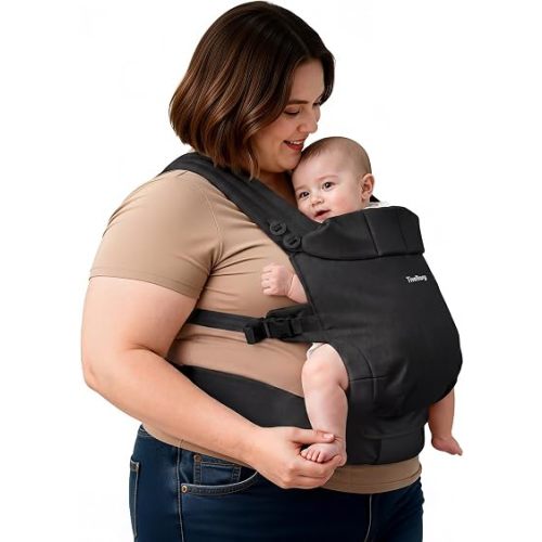 Tivellary Plus-Size Black Baby Carrier, Widened Shoulder & Extended Waist Straps Up to 68", Reinforced Lumbar Support, Linen-Touch Fabric, Ergonomic “M” Position for Newborn to Toddler (7–44 lbs)